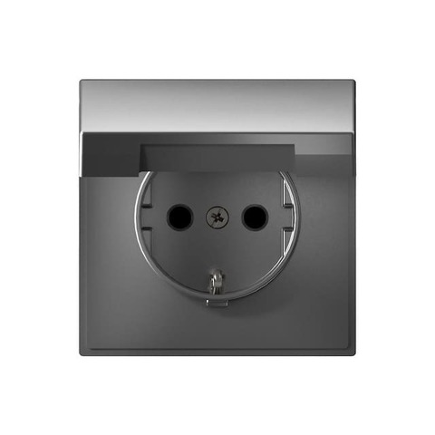 Розетка электрическая 2К+З со шторками и крышкой 16А 250 В IP20. Цвет Сталь. Systeme electric серия ArtGallery. GAL000946S