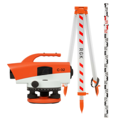 Комплект - оптический нивелир RGK C-32, рейка AMO S3 и штатив RGK S6-N C32S6S3