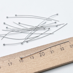 Пины (штифты) с шариком, цвет серебро (родий), размер 50*0,6 мм, цена за 10 штук