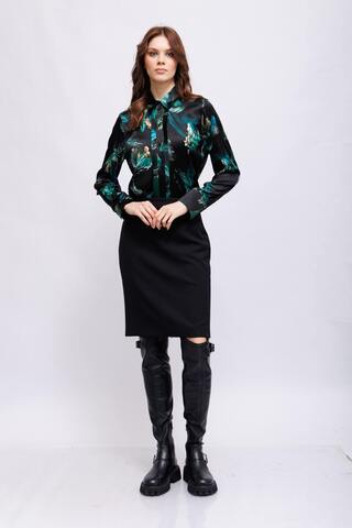 Marc Cain Блуза шелковая в узор с перьями