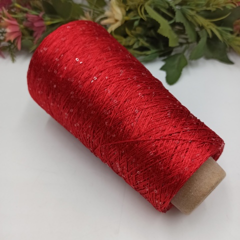 Пряжа за 1р! Пайетки на полиамиде 026 красный основа, прозрачная пайетка 200гр