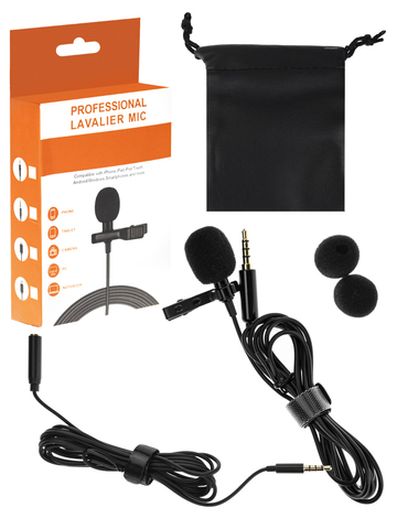 Петличный микрофон 3.5мм комплект (Удлинитель, ветрозащита, переходник 2.5мм, чехол)