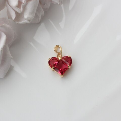 Подвеска Сердце с рубиново-красным фианитом, 14 мм, позолота, П257