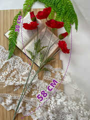 Мак искусственный, бархатистая ножка и листья, 2 цветка + 1 бутон на ветке, 58 см, набор 2 ветки.