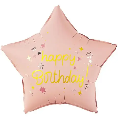 Звезда, Happy Birthday, Розовый, Сатин