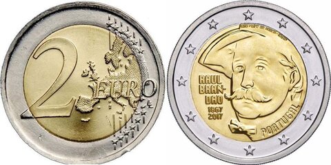 2 евро 2017 Португалия - 150 лет португальскому писателю Раулю Брандао