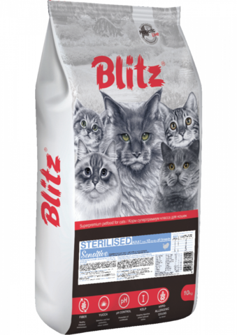 Blitz Sensitive Turkey Adult Sterilised Cat сухой, кошки, индейка, стерил. (10 кг)