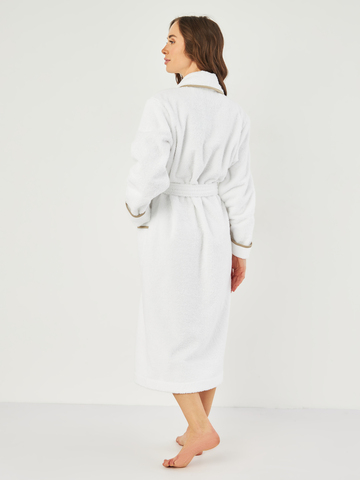 Халат махровый с шалькой Claire Batiste Atelier Roma Niveo белый с бежевым кантом