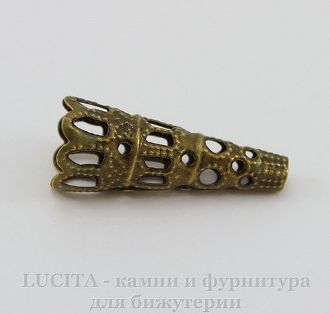 Шапочка - конус для бусины филигрань 22х9 мм (цвет - античная бронза), 10 штук
