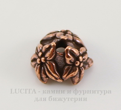 Шапочка для бусины TierraCast "Жасмин" (цвет-античная медь) 7х4 мм
