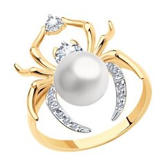 791191 - Кольцо ПАУК из золота с жемчугом и фианитами Swarovski