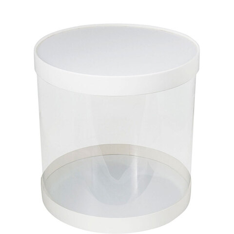 Коробка для торта прозрачная Тубус диаметр 26 см высота 26 см белая