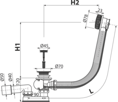 A55BLACK Сифон для ванны автомат комплект, чёрный-матовый