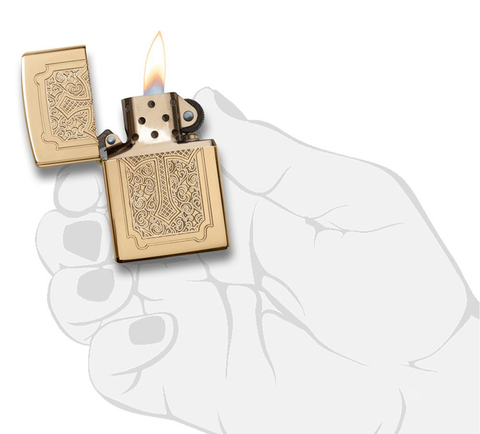 Зажигалка Zippo Armor с покрытием High Polish Brass, латунь/сталь, золотистая, 36x12x56 мм