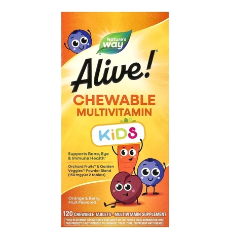 Nature's Way, Alive! Детские мультивитамины, вкус апельсина и ягод, 120 жевательных таблеток