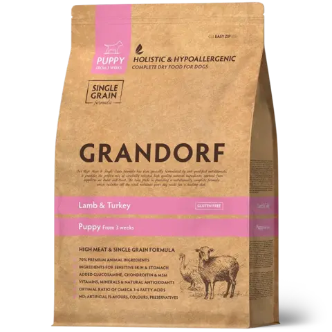GRANDORF PUPPY (Lamb & Turkey) для щенков всех пород с 3 недель, беременных и кормящих собак, ягнёнок с индейкой