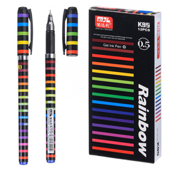 Ручка гелевая, Nengdali, синие чернила, серия "Rainbow", радужный корпус, 12 шт