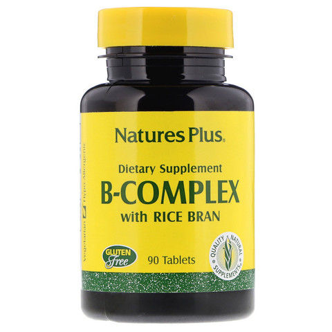 Nature's Plus, Комплекс витаминов группы B с рисовыми отрубями, 90 таблеток