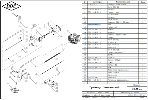 Вал DDE GT250L верхней части штанги (790-014-111)