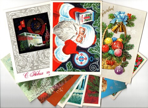 Подборка Новогодних поздравительных открыток — 12 штук — разные — чистые, без повторов - СССР