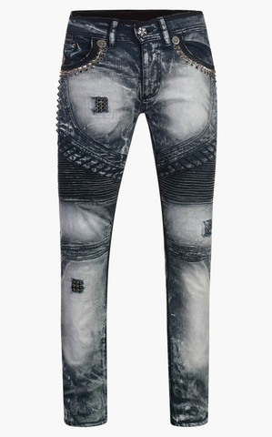 The Saints Sinphony | Джинсы мужские DARK BLUE BIKER MOTOS SILVER TRIM TSG327 перед