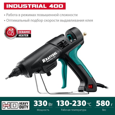 KRAFTOOL Industrial 400, d11-12 мм, 50 г/мин, 130-230?С, Пистолет термоклеевой электрический (06843-300-12)