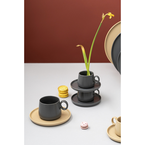 Набор чашек с блюдцами 2шт 120мл Tkano Essential темно-серый