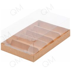 Коробка для эклеров и пирожных с прозрачным куполом и ложементами 220х135х70 мм (крафт), 10шт