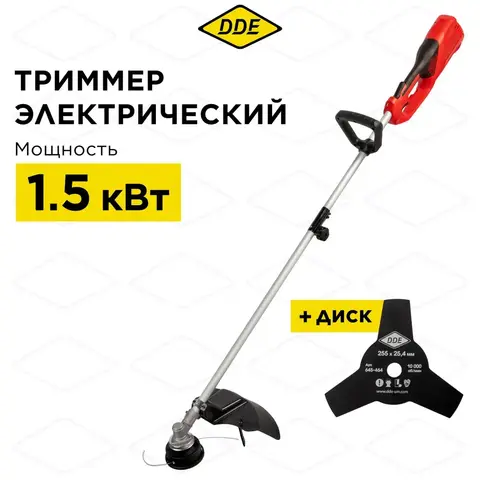 Триммер электрический DDE ET1500R (1500 Вт верх двиг разъем прям вал ремень +диск) (791-882)