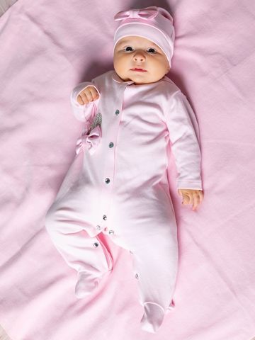 Комплект на выписку 2 предмета "Корона" розовая с розовым бантиком