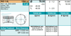 ПОРШЕНЬ STD SPECTRA 1,6 DOHC S6D TEIKIN 78,0 1,2-1,2-2,5 (+ПАЛЕЦ)