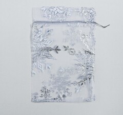 Мешочек органза, Снежинки серебро, 16*24 см, 1 шт.