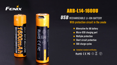 Аккумулятор АА/14500 LI-ION Fenix 1.5V, 1600mAh + micro USB port