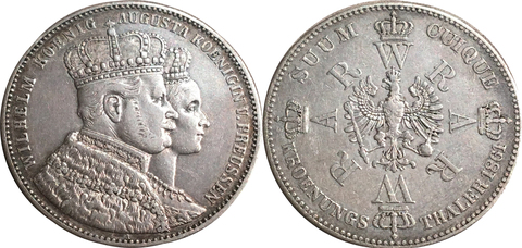 1 талер 1861 год коронация Вильгельма. Пруссия.