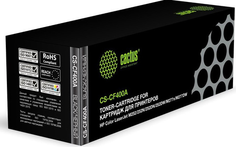 Картридж лазерный Cactus CS-CF400A CF400A черный (1500стр.) для HP CLJ M252, 252N, 252DN, 252DW, M277n, M277DW