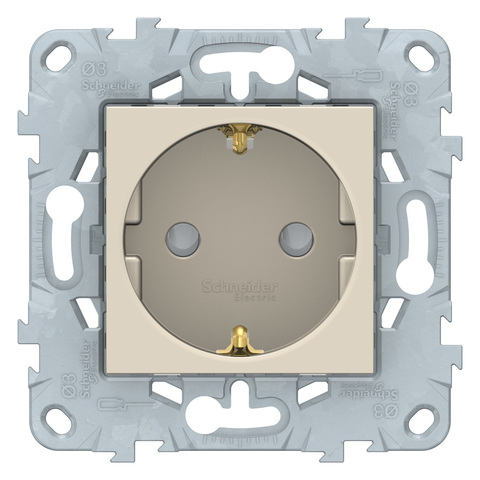 Розетка с заземлением со шторками, винтовой зажим. Цвет Бежевый. Schneider Electric Unica New. NU503744
