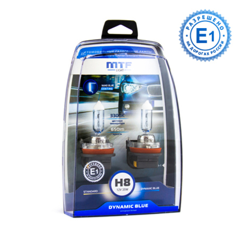 Галогенные автолампы MTF Light серия DYNAMIC BLUE H8, 12V, 35W