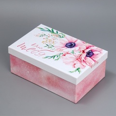 Коробка одиночная, Прямоугольник, «Цветы», 22*14*8.5 см, 1 шт.