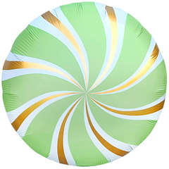 Шар (18''/46 см) Круг, Леденец, Мятный/Золото, Сатин