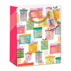 Пакет подарочный M вертикальный, Для тебя, Разноцветные подарки, Белый, 26*32*12 см (Д*В*Ш)