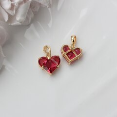 Подвеска Сердце с рубиново-красным фианитом, 14 мм, позолота, П257