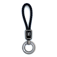 Брелок для ключей кожаный с эмблемой Shacman (кожзам, косичка, двойное кольцо, черный цвет)