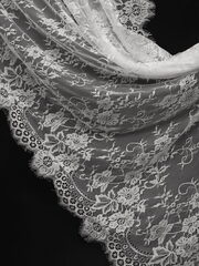 Кружево шантильи теплое белое широкое неэластичное ширина 1,5 м купон 2.9 м