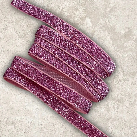 Бархатная лента с розовым глиттером (1м.)