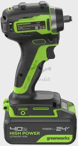 Гайковерт ударный аккумуляторный Greenworks G24IW200, 24V, б/щет, 3/8'', 200Нм, 1х4Ач, ЗУ, кор (3803607CUB)