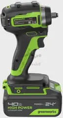 Гайковерт ударный аккумуляторный Greenworks G24IW200, 24V, б/щет, 3/8'', 200Нм, 1х4Ач, ЗУ, кор (3803607CUB)