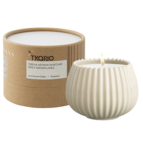 Свеча ароматическая Tkano Edge Spicy Snowflakes бежевая 30ч