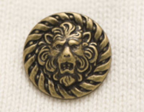 Пуговица со львом, металлическая, объемная, цвет латунный, 26 мм