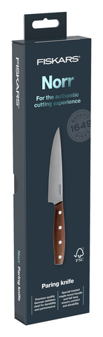 Нож кухонный Fiskars Norr (1016477) стальной для чистки овощей и фруктов лезв.120мм прямая заточка коричневый
