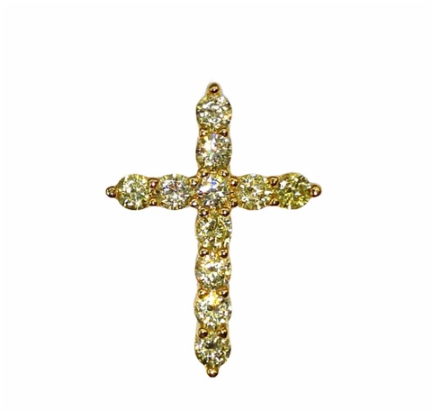 11202 - Крестик из серебра в лимонной позолоте с жёлтыми цирконами бриллиантовой огранки